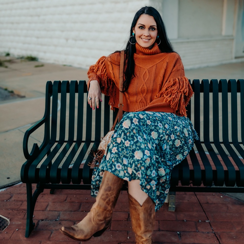 Women's Orange Cable Knit Sweater